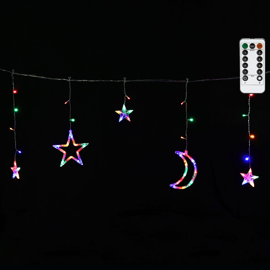 Aigostar Serieel verbindbare laagspanning Ijspegel Wave met maan en ster RGBY 3m+3m*0,6m 12 snoeren 12 strips IP44 Binnen/Buiten