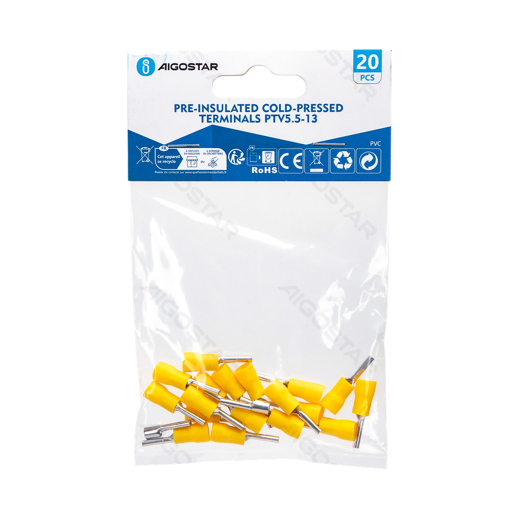 [B20104P4Y] Pre-insulated cold-pressed terminals PTV5.5-13 (20 pcs), yellow