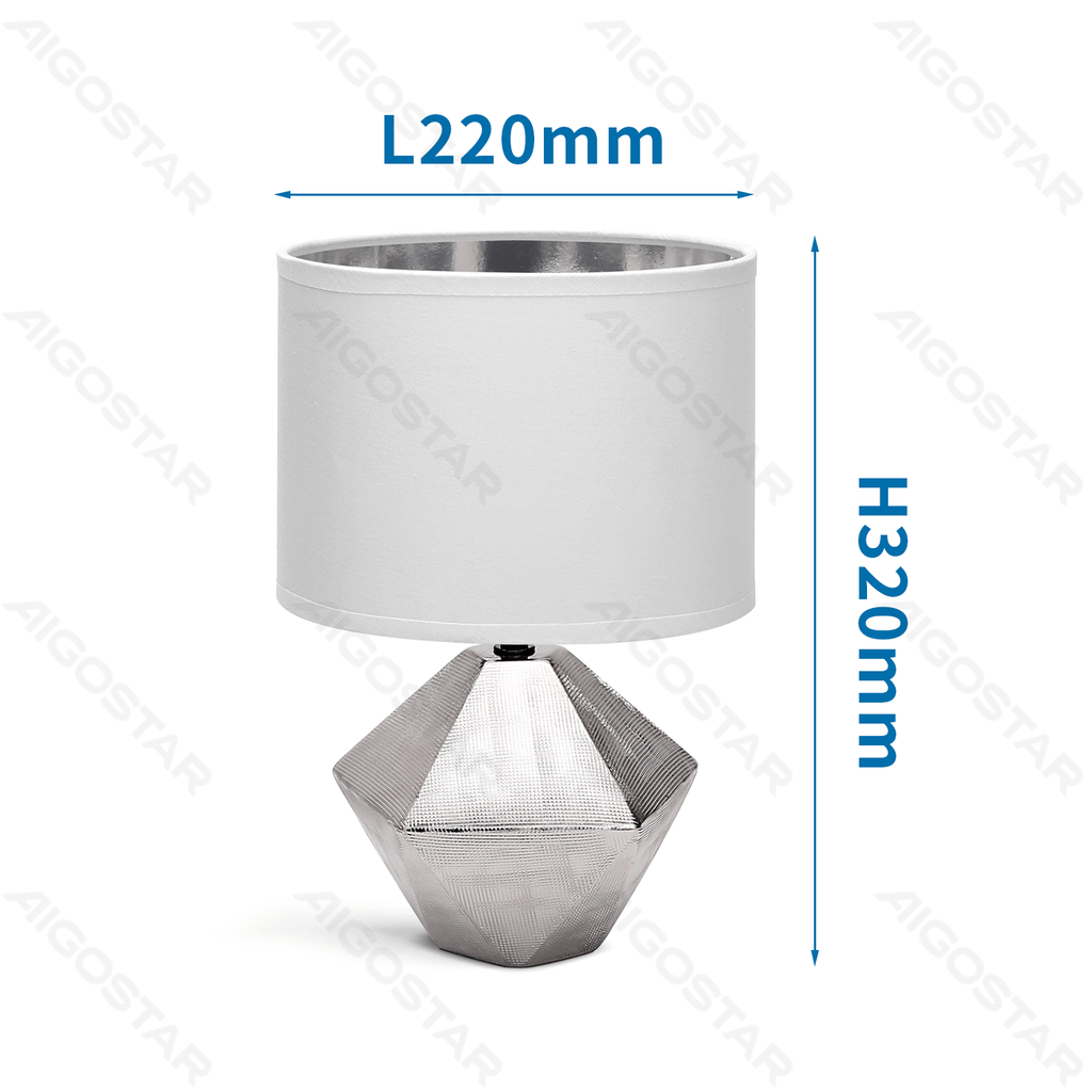 Tischlampe Keramik Diamond Shape Weiß/Silber mit Stoffschirm (ohne Leuchtmittel) E14