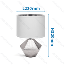 Lampe de table céramique forme diamant blanc/argent avec abat-jour en tissu (sans source lumineuse) E14