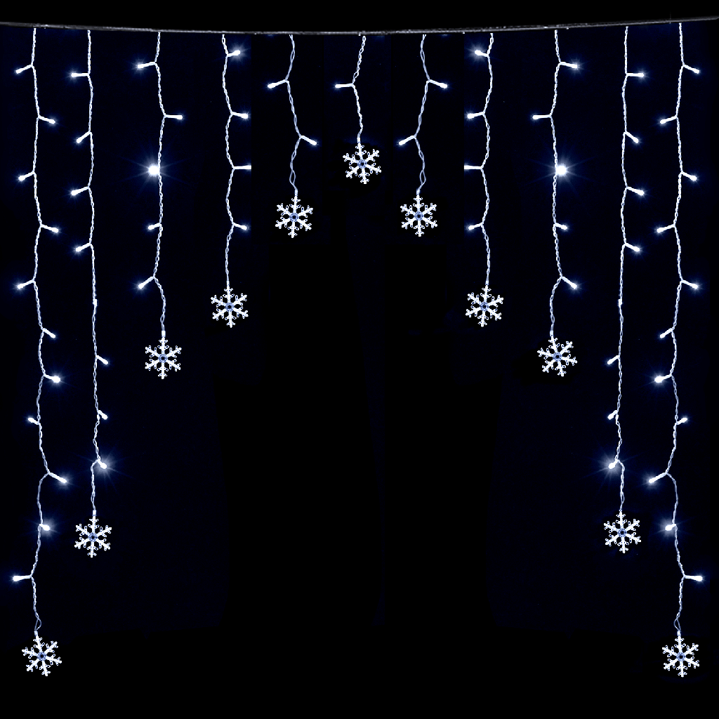 Laagspanning Gordijn Omgekeerde V Platte Lichtslinger Sneeuwvlok Koud Wit 3*B1,5m 16 strips IP44 Binnen/Buiten