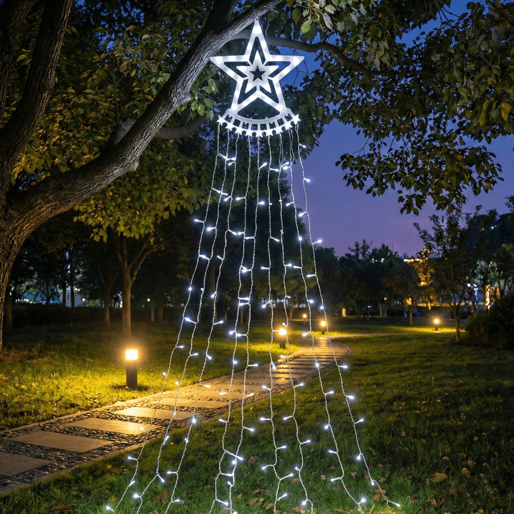 Pentagram with waterfall light strips with low voltage Cold white 5m+3.5m IP44 Indoor/Outdoor