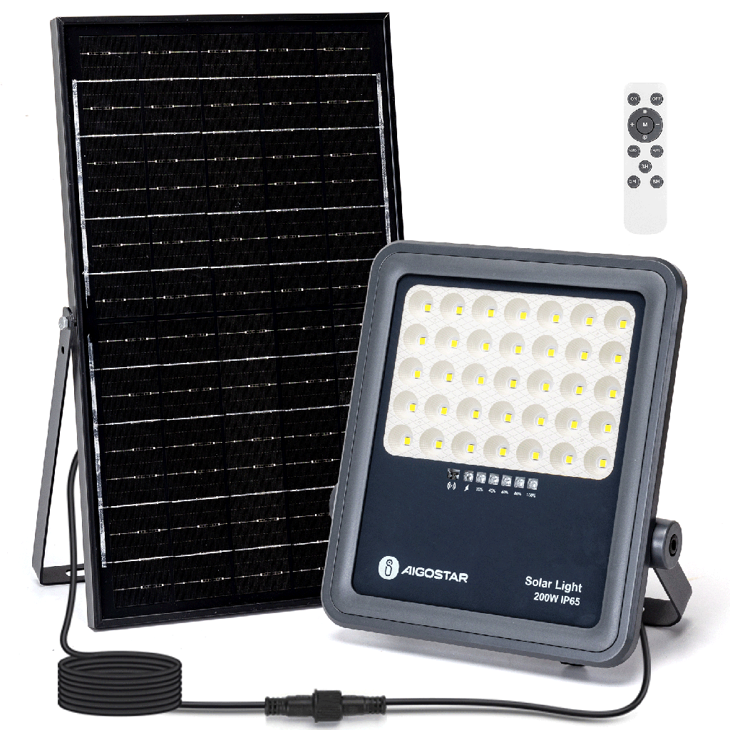 [B10202NI9] Aigostar Solar flood light Separated 200W 2000LM 6500K 2M cable 05 series