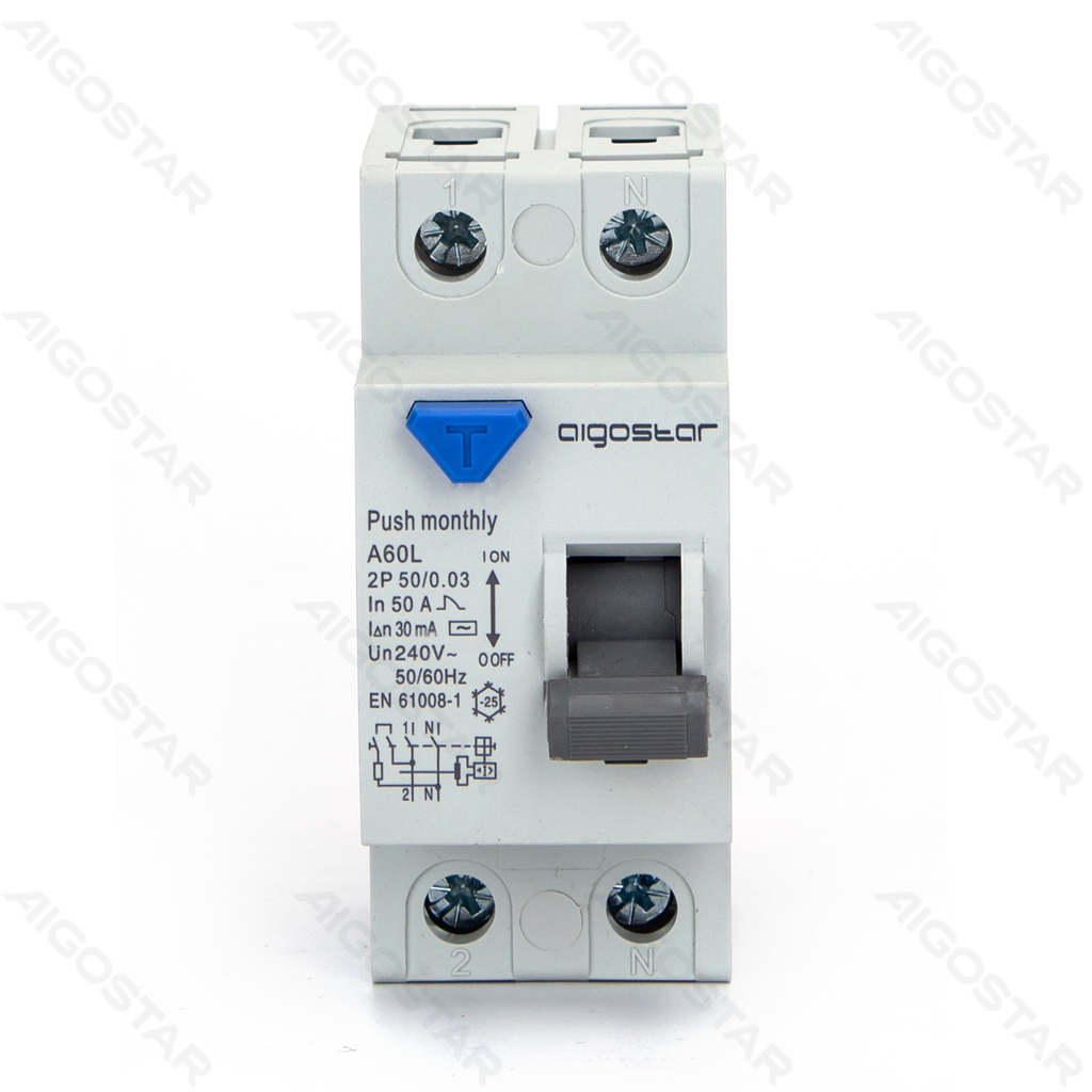 [B20201QEQ] Aigostar Aardlekschakelaar 2P 50A 30mA AC Grijs