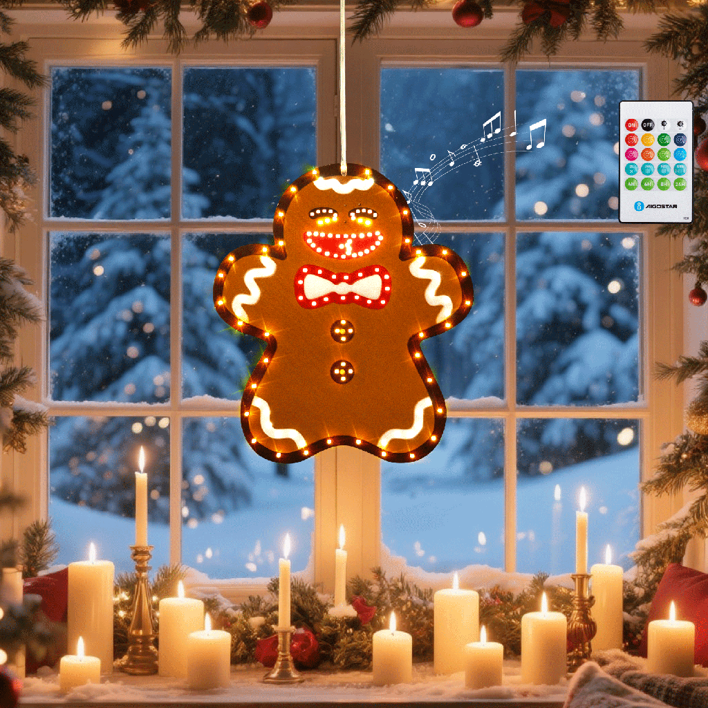 Boîte à musique 3AA Décoration de fenêtre Bonhomme de pain d'épice IP44 Intérieur/extérieur