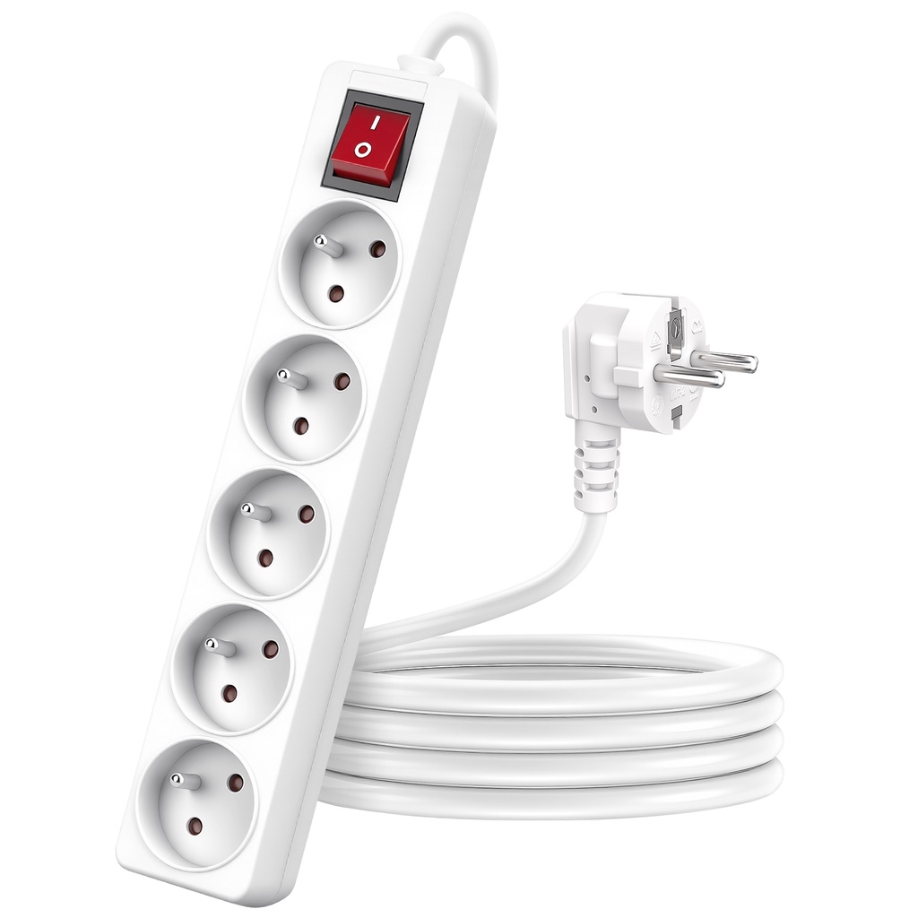 [B20103FIM] Aigostar Franse 5-voudige stekkerdoos met schakelaar 1 5M 3G1 0mm² wit
