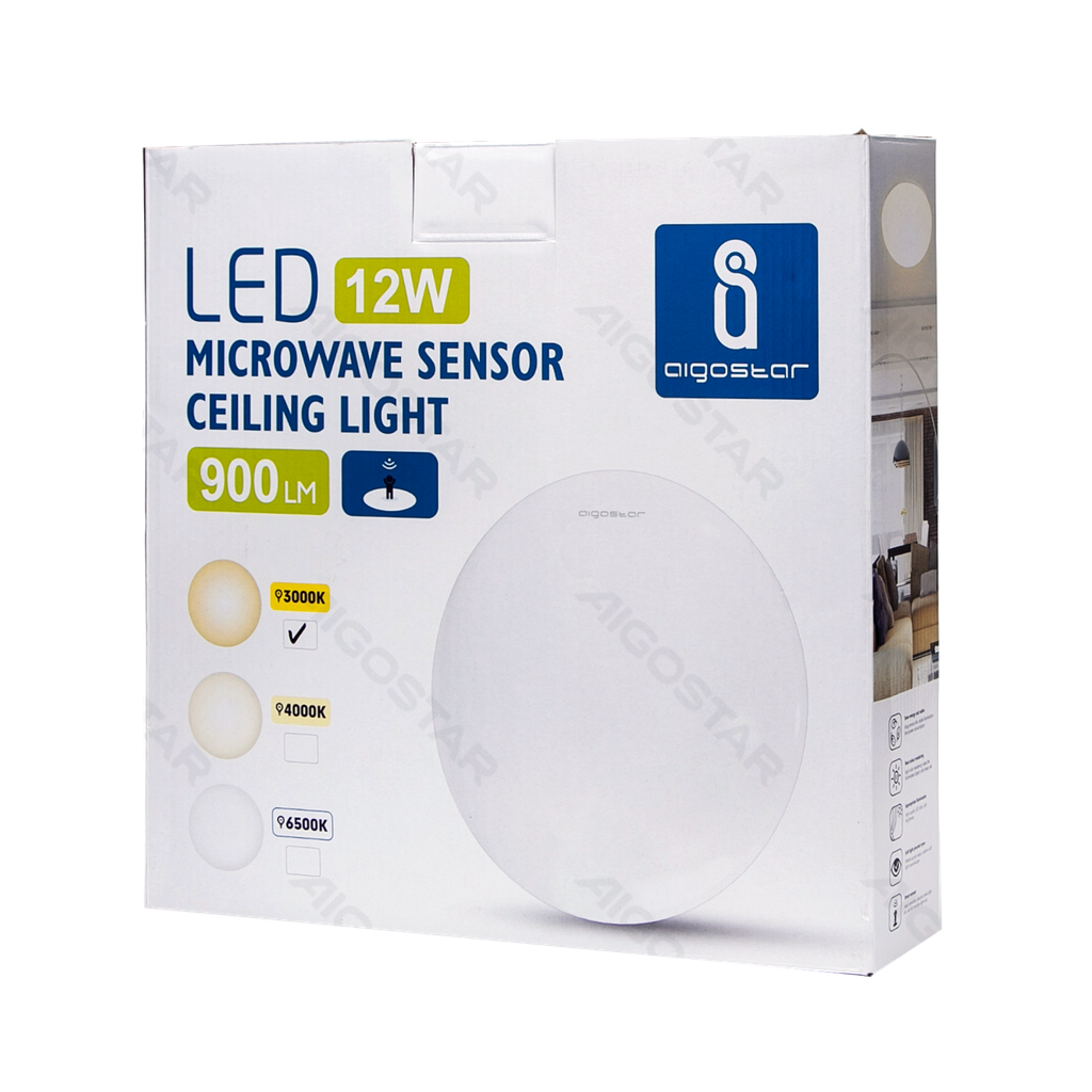 Plafonnier LED à Capteur 12W 3000K
