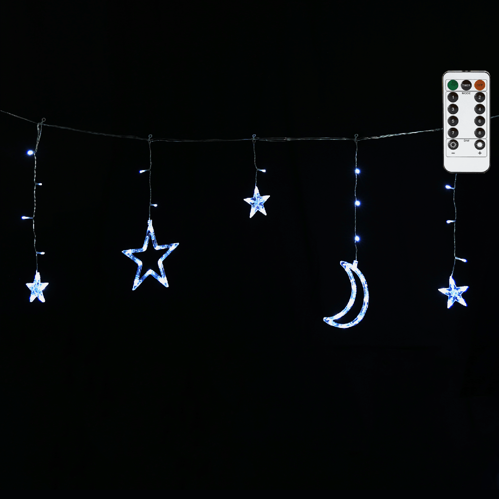 Aigostar Serieel verbindbare laagspanning Ijspegel Wave met maan en ster koel wit 3m+3m*0,6m 12 snoeren 12 strips IP44 Binnen/Buiten