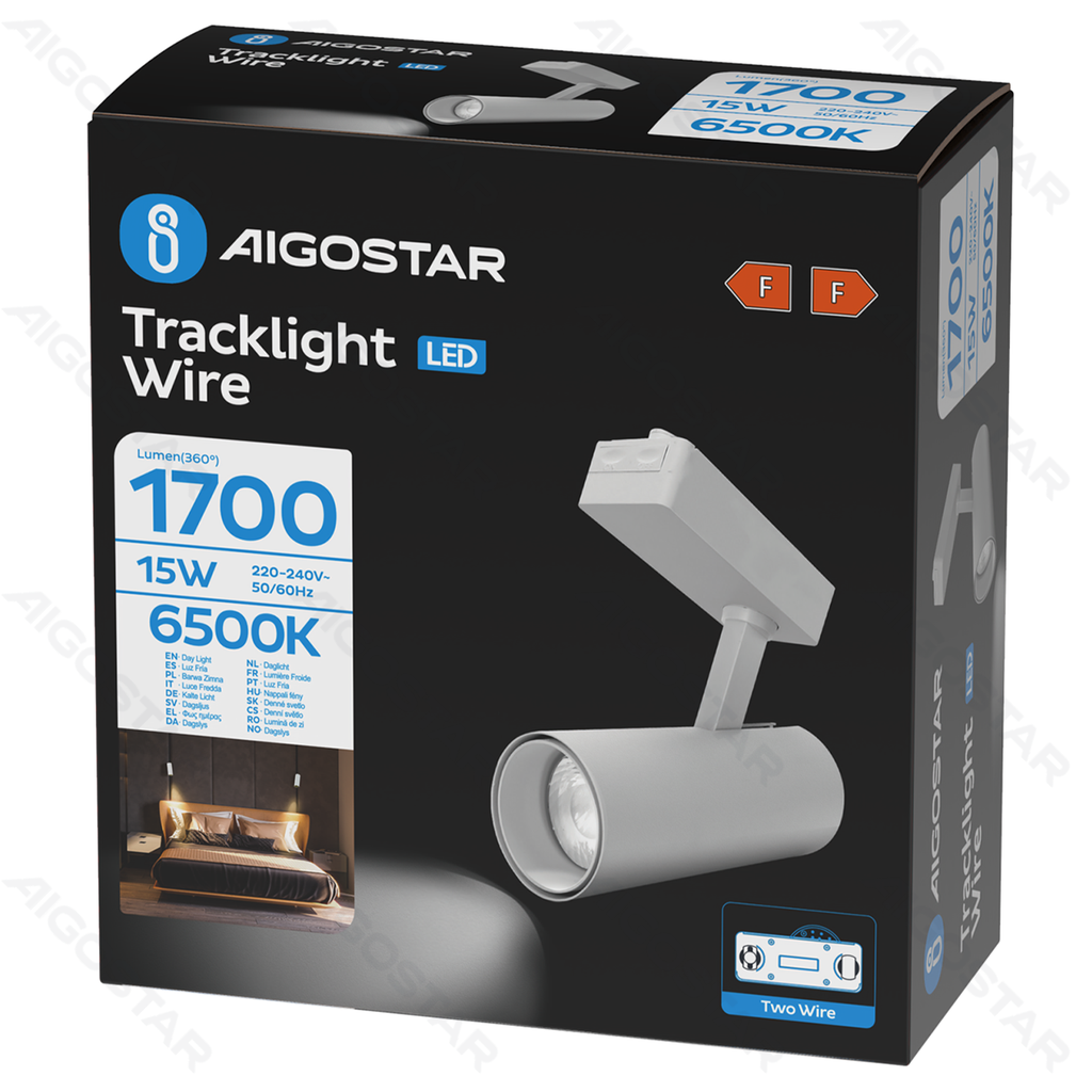 [B10403QZP] Aigostar LED 2-draads railverlichting Wit 15W