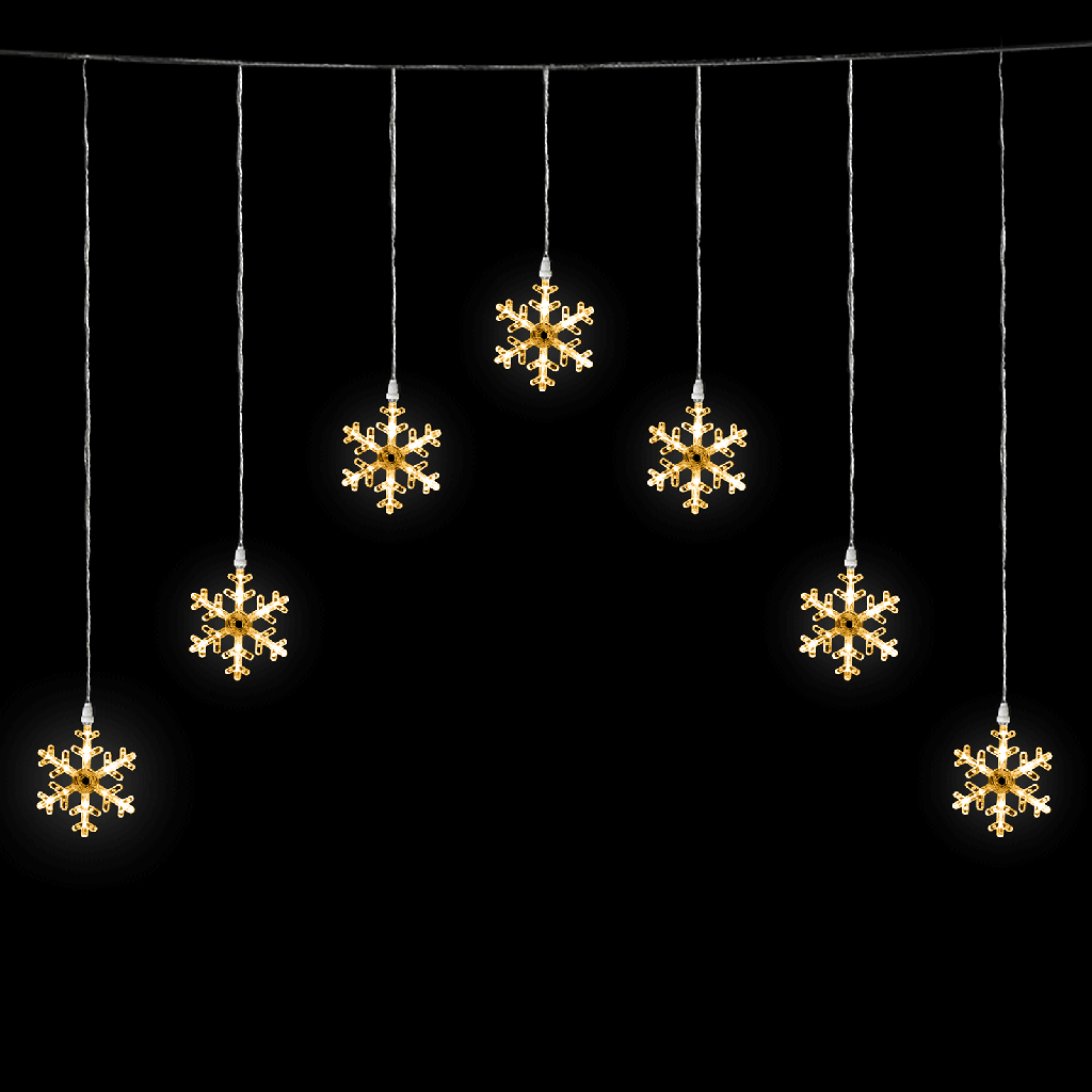 [B10303ABGI] Laagspanning Gordijn Omgekeerde V Platte Lichtslinger Sneeuwvlok Warm Wit 1.2*B1m 7 strips IP44 Binnen/Buiten