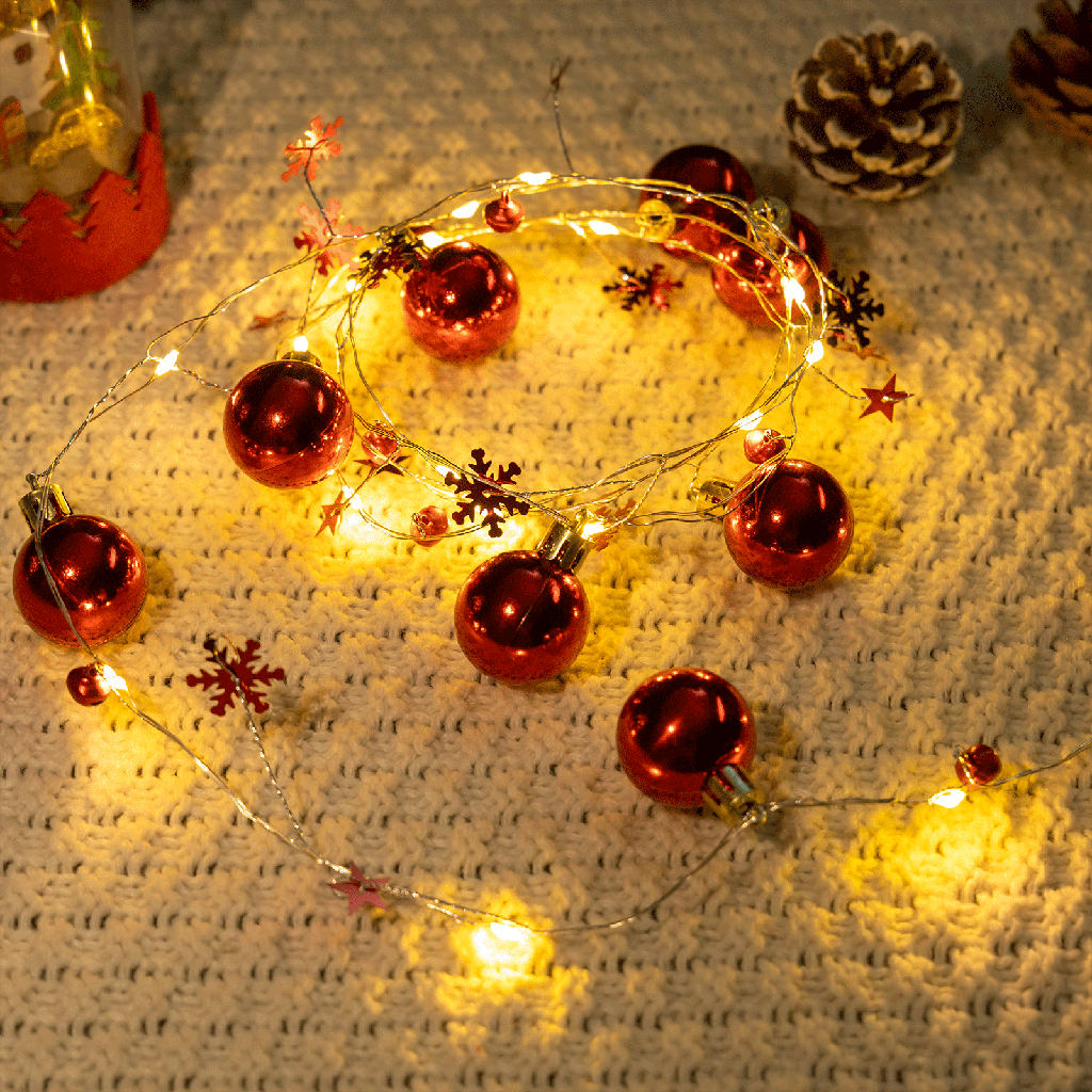 Aigostar 3AA Batterij Lichtsnoer Sterren Ballen Rood Warm Wit 2m IP44 Binnen/Buiten