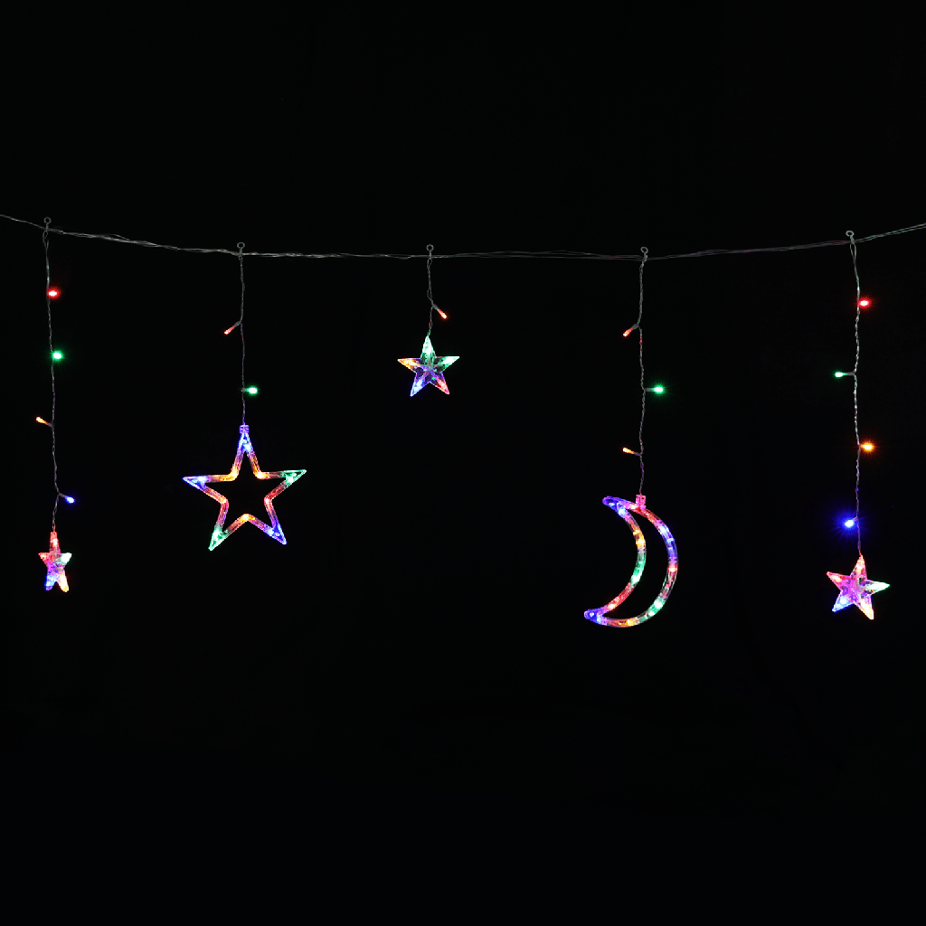 Solar string lights, stars and moons (wave), RGBY, 3m+3m*0.6m, 12strips 12 strips