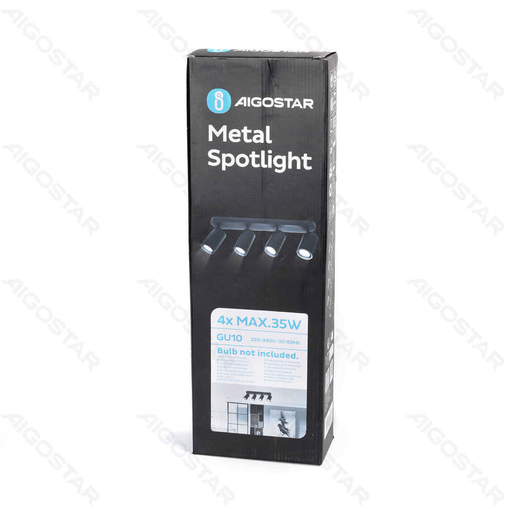 [B10307QE1] Metalen spot met verstelbare hoek viervoudig zwart GU10