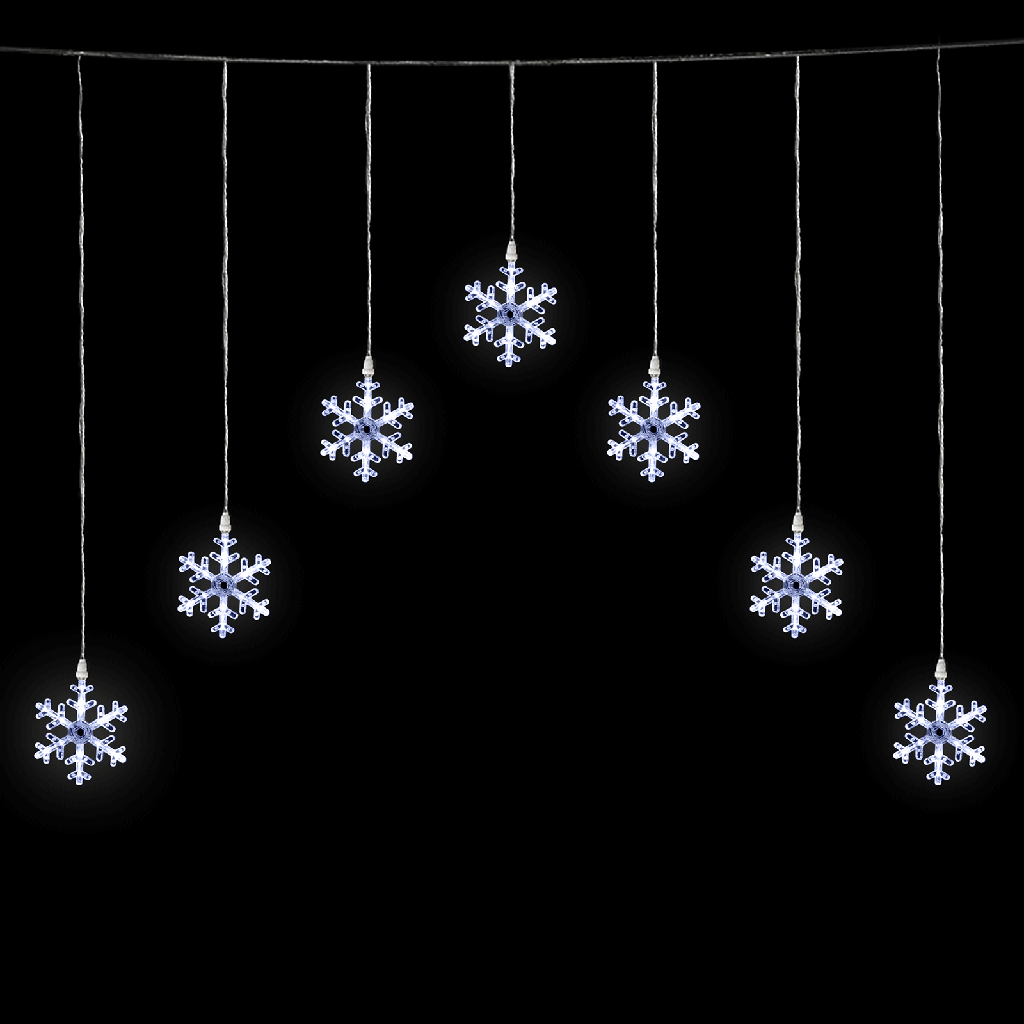 [B10303ABGJ] Laagspanning Gordijn Omgekeerde V Platte Lichtslinger Sneeuwvlok Koud Wit 1.2*B1m 7 strips IP44 Binnen/Buiten