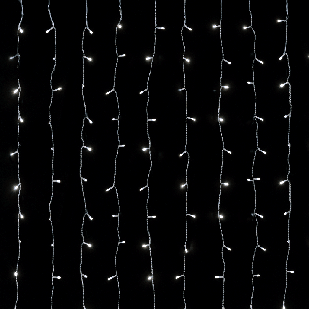 [B103031NV] Niedervolt-Vorhang-Lichterkette flach, Kaltes Weißt, 2m*2m 10 Streifen ,IP44, Innenbereich&Außenbereich