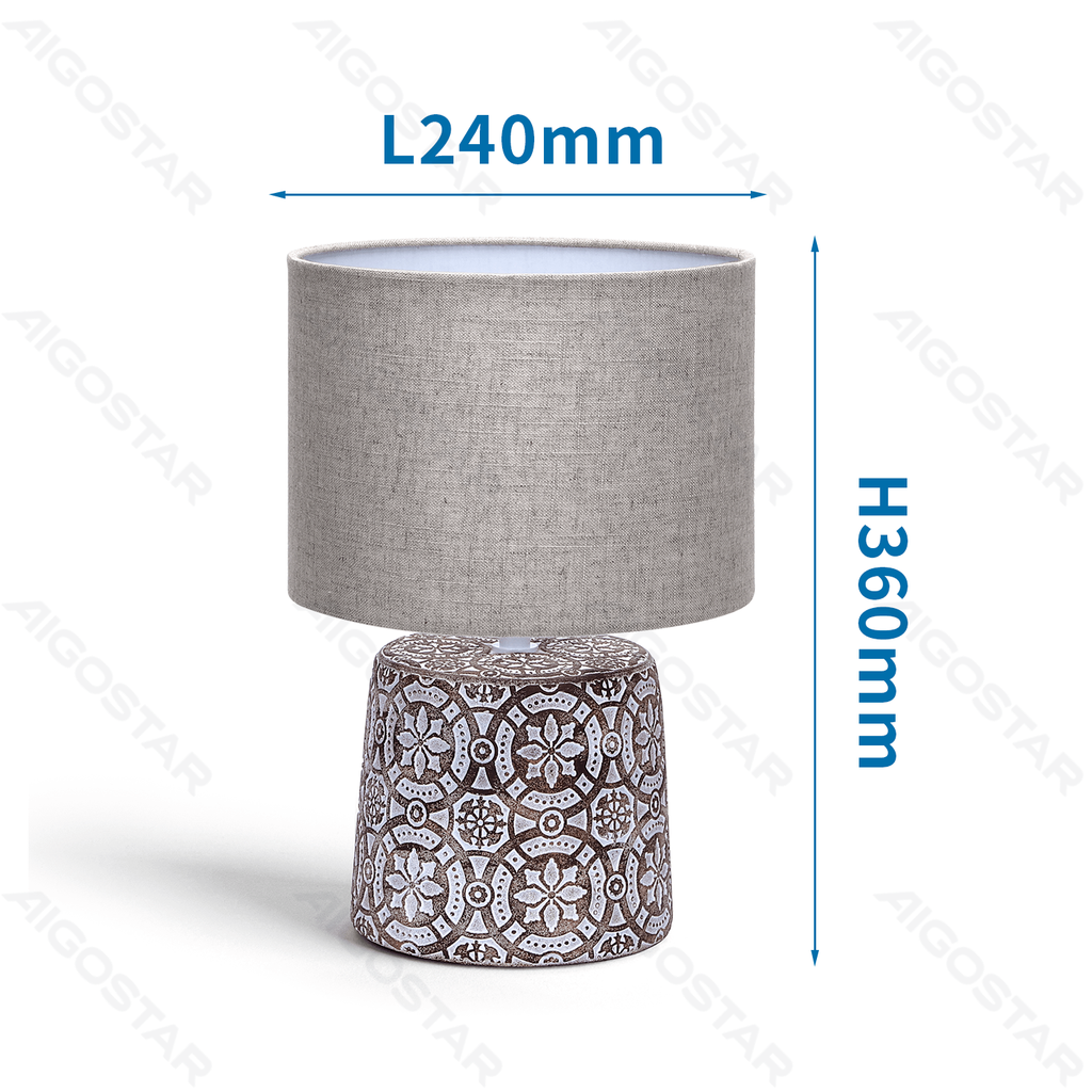 Aigostar Tafellamp Keramiek Bruin met stoffen lampenkap (zonder lichtbron) E14
