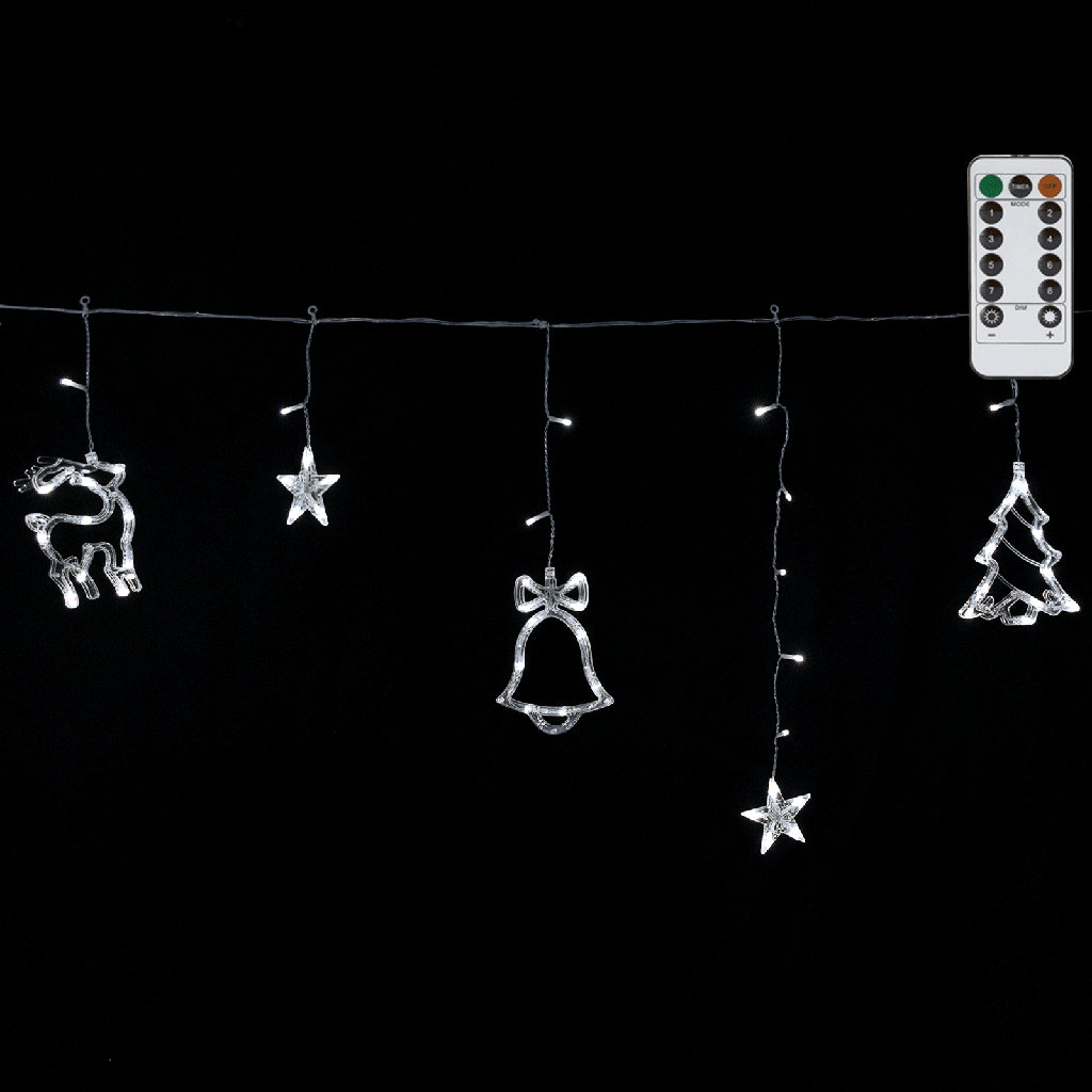 Aigostar Serieel verbindbare laagspanning Ijspegel Wave met bellen hert en kerstboom) koel wit 3m+3m*0,6m 12 snoeren 12 strips IP44 Binnen/Buiten