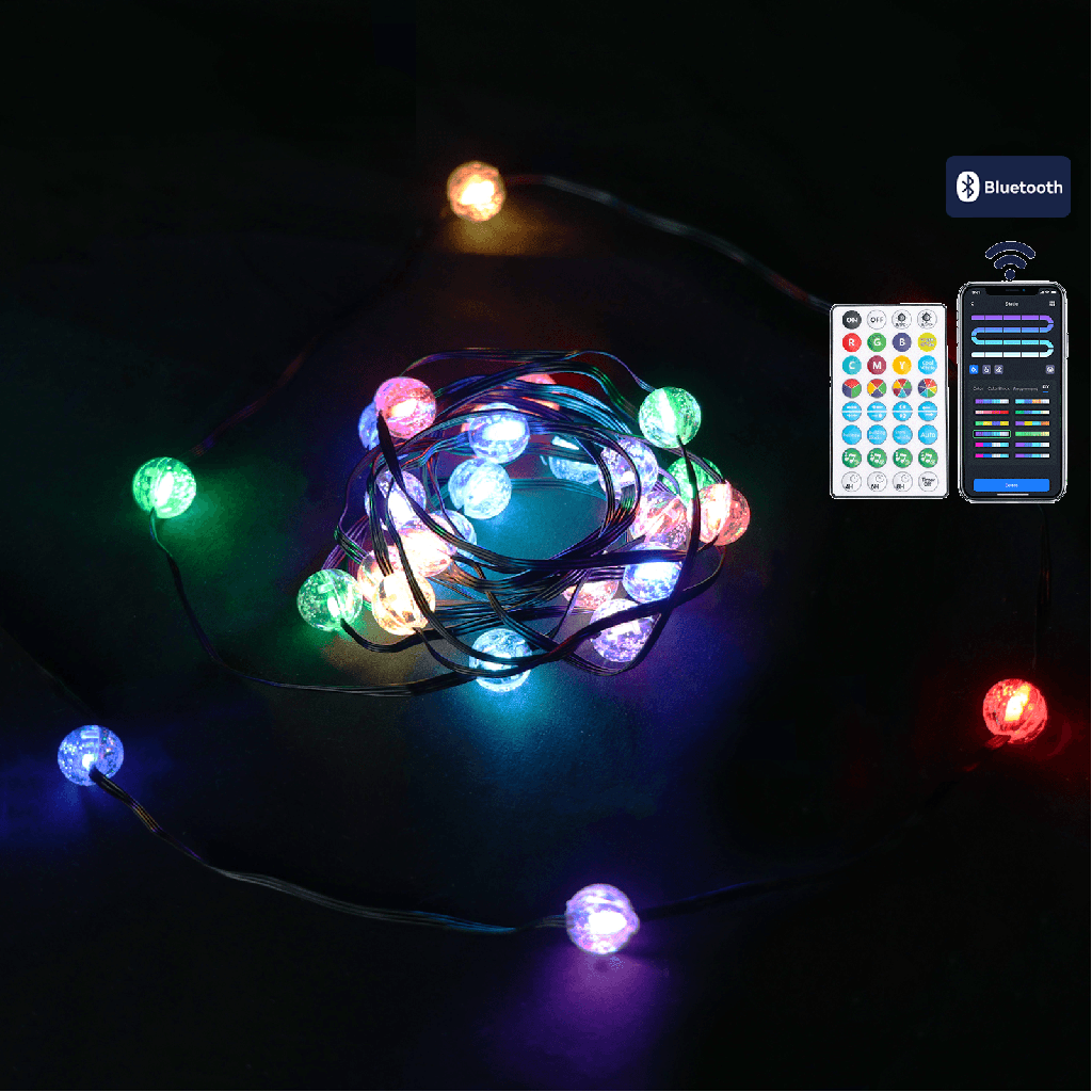 Bluetooth Niederspannungs-Kugel Lichterkette RGBIC 5 m