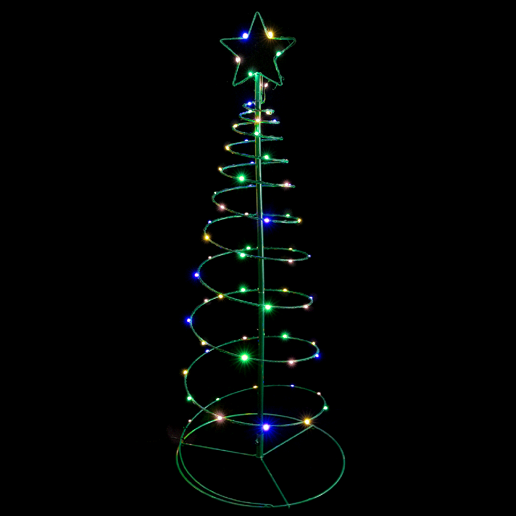 Solar light-up Christmas cone tree decoration, RGBY, 2m+1m