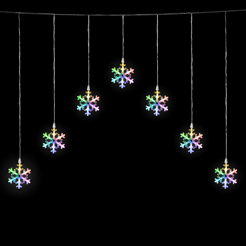[B10303ABGK] Laagspanning Gordijn Omgekeerde V Platte Lichtslinger Sneeuwvlok RGBY 1.2*B1m 7 strips IP44 Binnen/Buiten