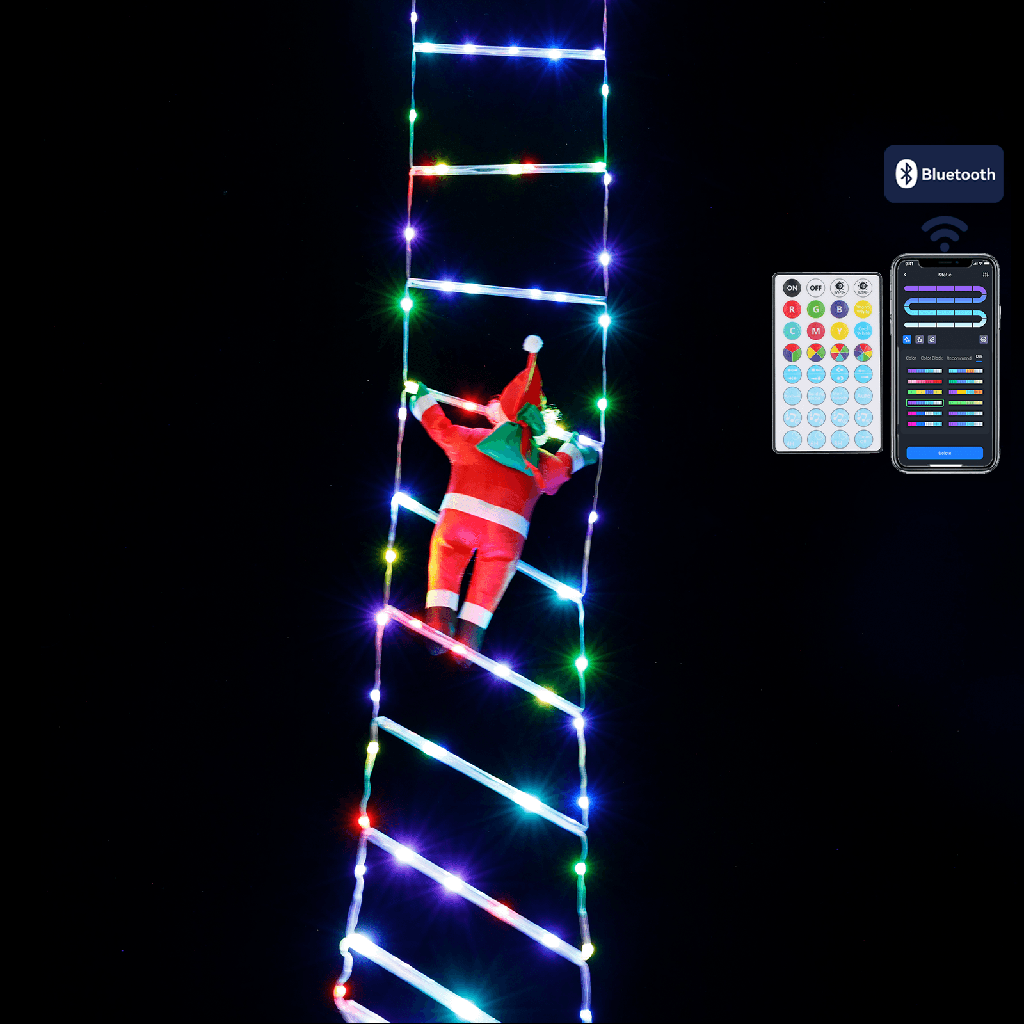 Aigostar Bluetooth Laagspanning Kerstman Klimladder RGBIC 3 m