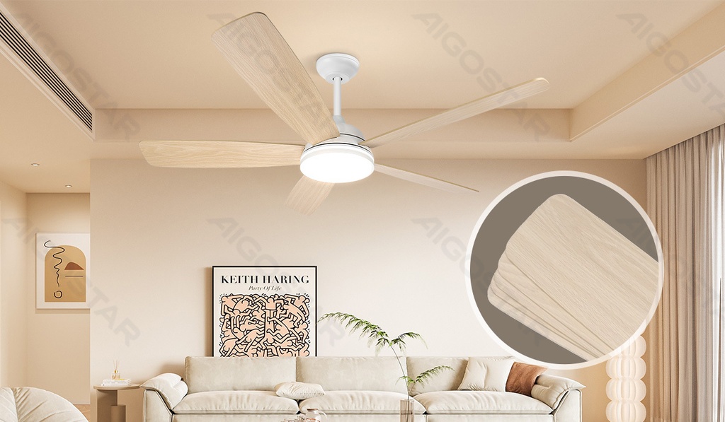 Plafondventilator met lamp 52 inch 5 bladen 6 snelheden wit