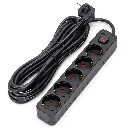 L- Series German 5-Way Power Strip with Switch 5M 3G1.5mm² Black