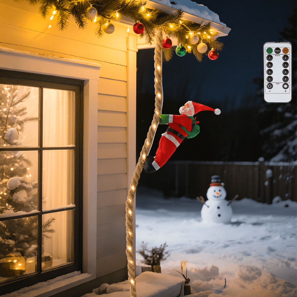 4AA Batterij Lichtsnoer Kerstman Trekkoord Warm Wit IP44 Binnen/Buiten