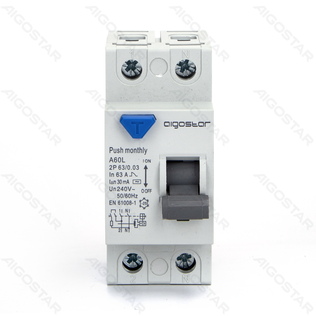 Aigostar Aardlekschakelaar 2P 63A 30mA AC Grijs