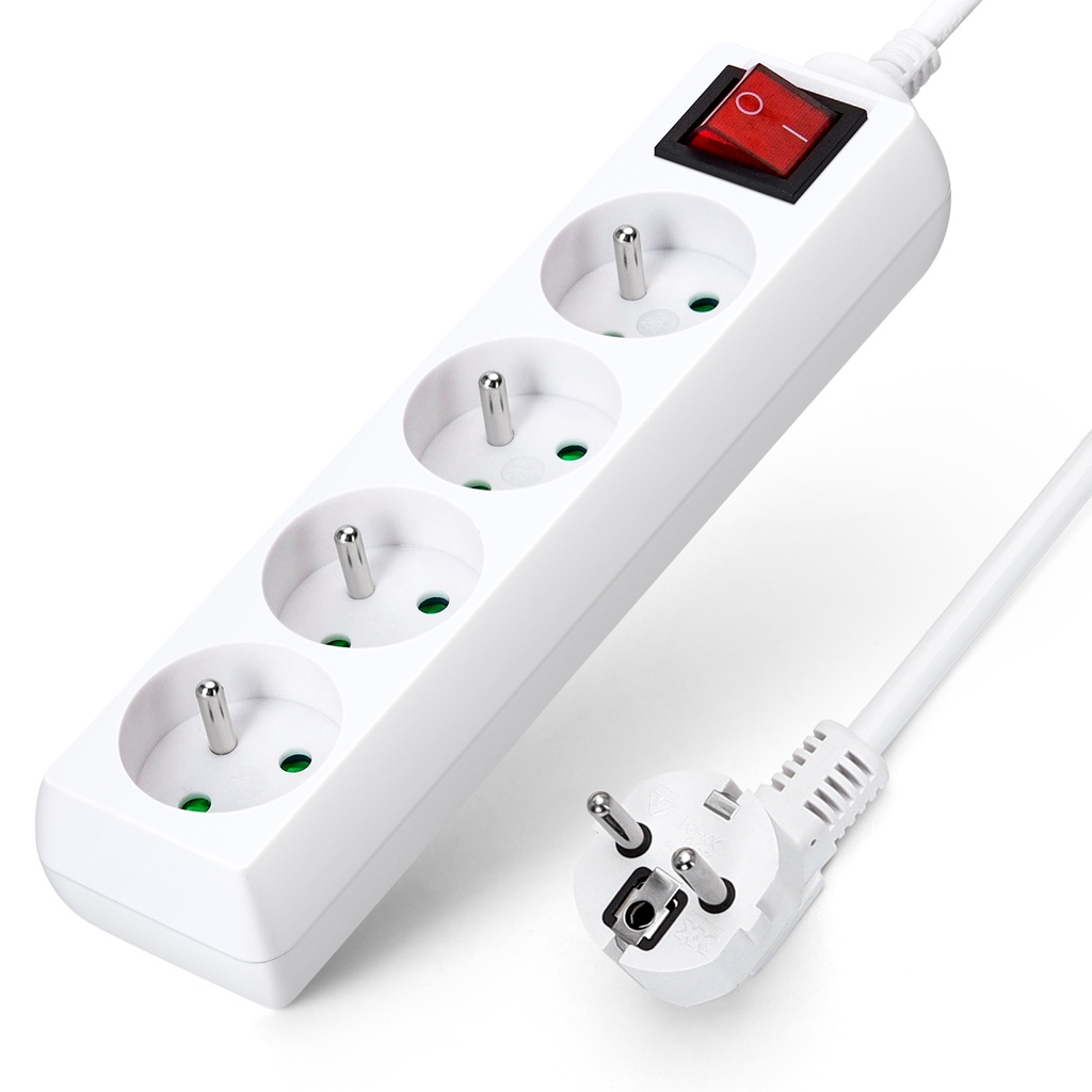 Französische 4-Fach Steckdosenleiste mit Schalter 1.5M 3G1.0mm² Weiß