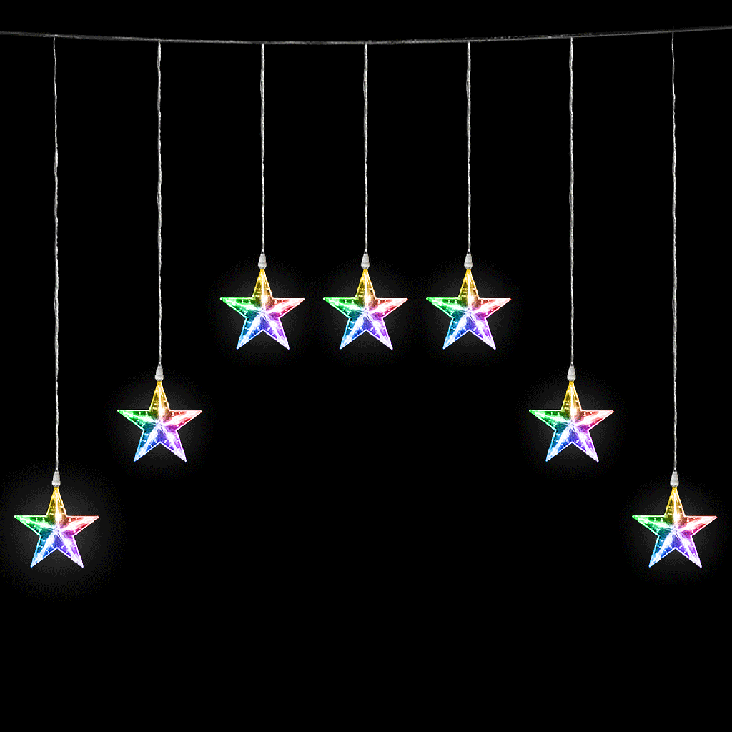 [B10303ABGH] Niedervolt-Lampenstrang,Vorhang Trapez Flat-Top-Leuchte Stern-Hängeleuchte,RGBY 1.2*1 m, 7 Streifen IP44, Innenbereich&Außenbereich