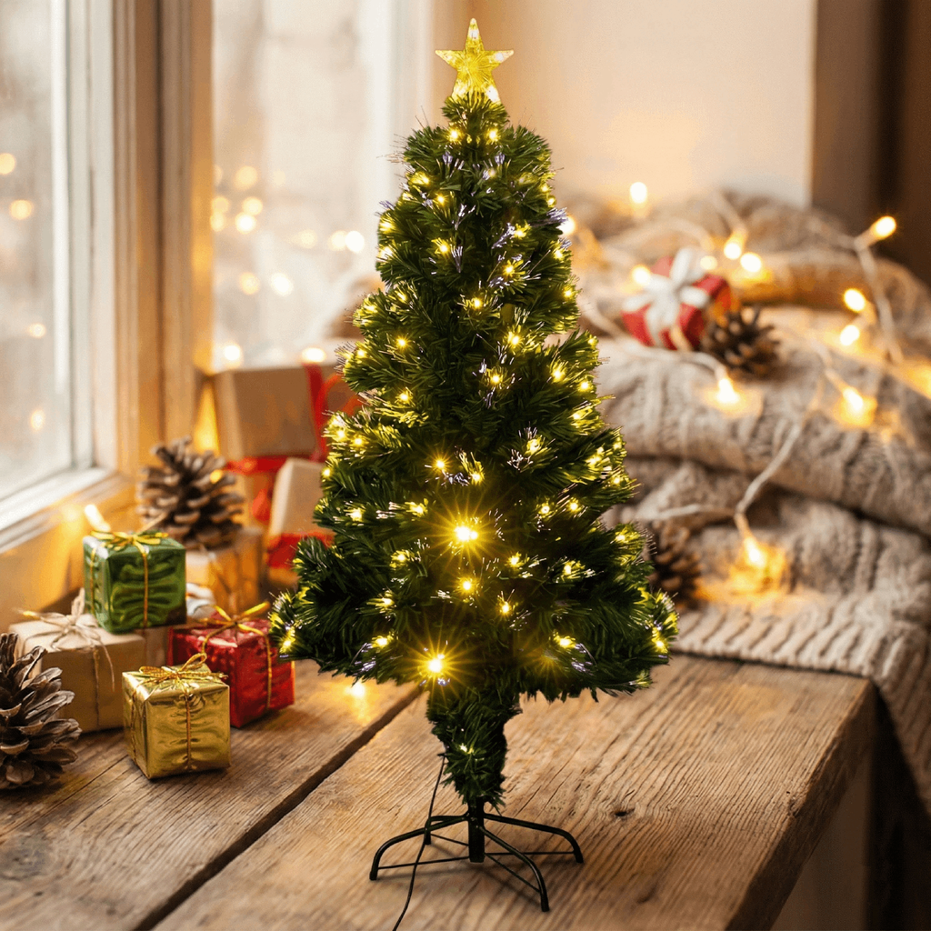 Sapin de Noël en fibre optique basse tension, Blanc chaude, 0.6 m ,IP44, Intérieur&Extérieur