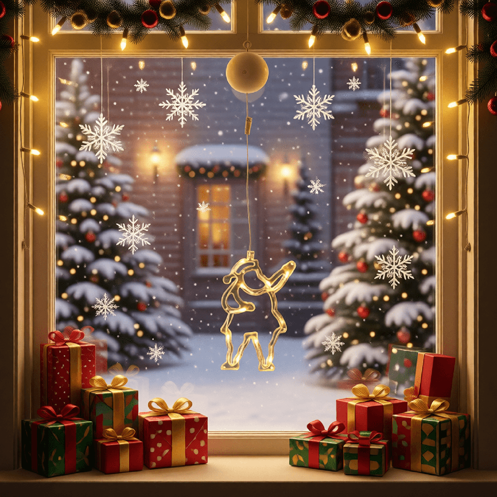 [B10303K5P] Suspension à pile avec ventouse Père Noël, Blanc chaude ,IP20 Intérieur