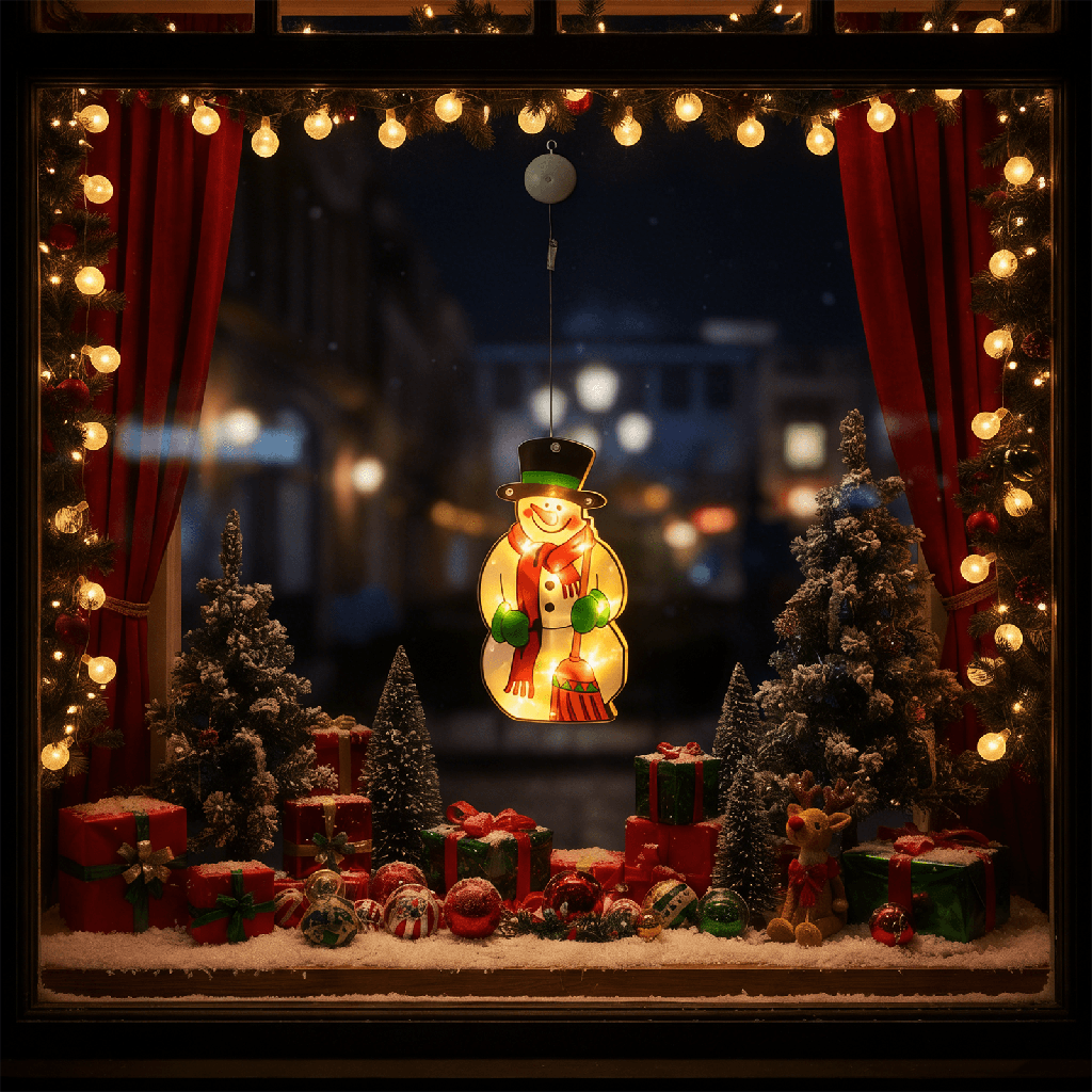 Groot hangertje in de vorm van een sneeuwman dat werkt op batterijen met zuignap Warm wit IP20 Binnen