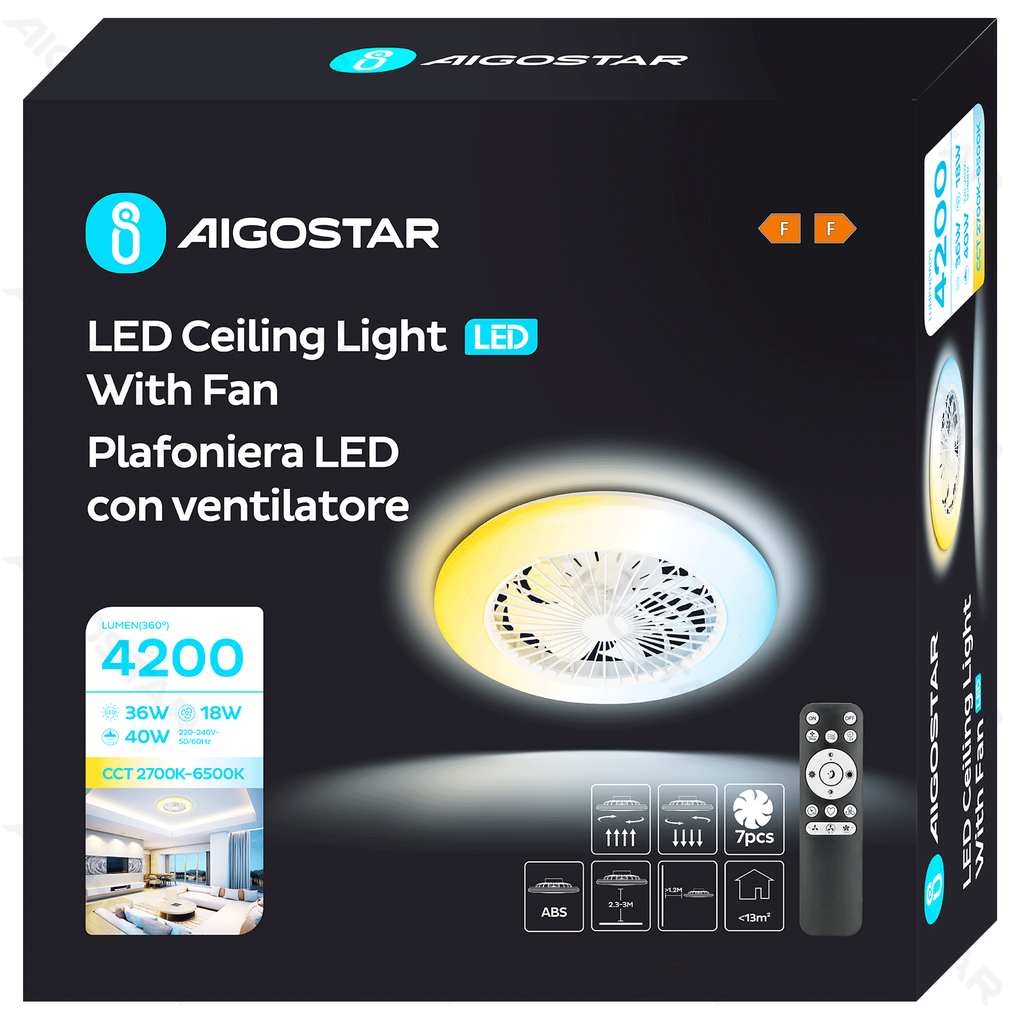 [B1031348E] Aigostar LED-ventilatorlamp DC18W+40W CCT met afstandsbediening
