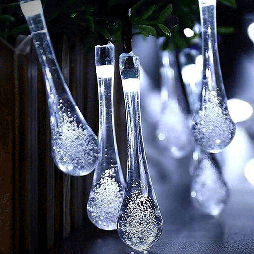 Solar-Lichterkette in Form von Regentropfen, Kaltes Weißt, 2m+10m