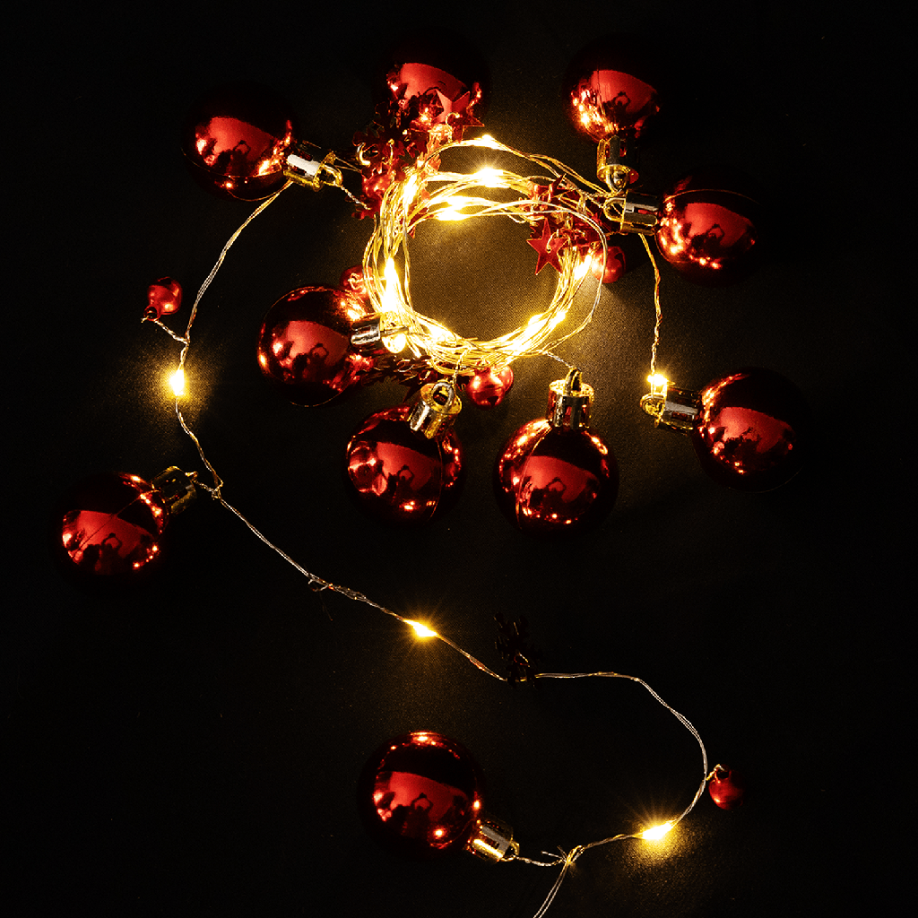 Aigostar 3AA Batterij Lichtsnoer Grote&Kleine Ballen Rood Warm Wit 2m IP44 Binnen/Buiten