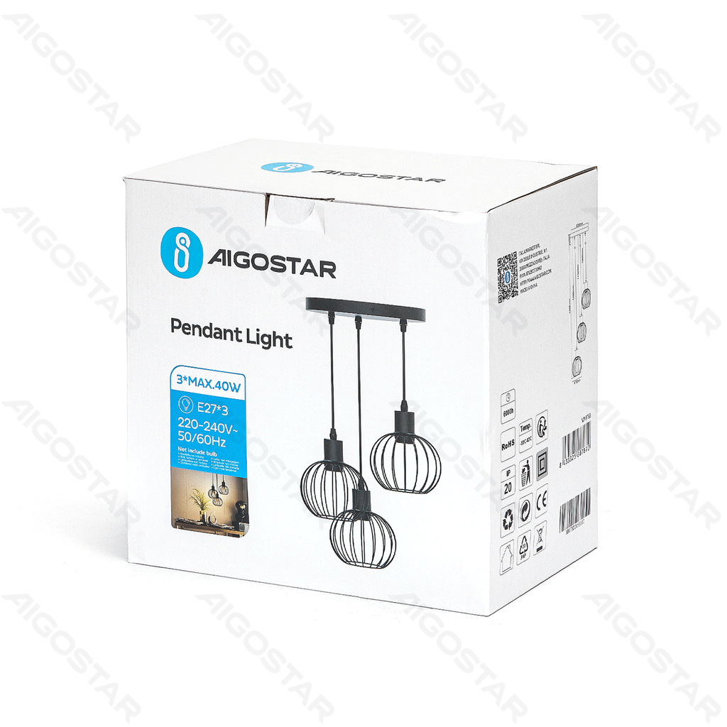 Lampe à suspension en fer (sans source lumineuse) E27 * 3