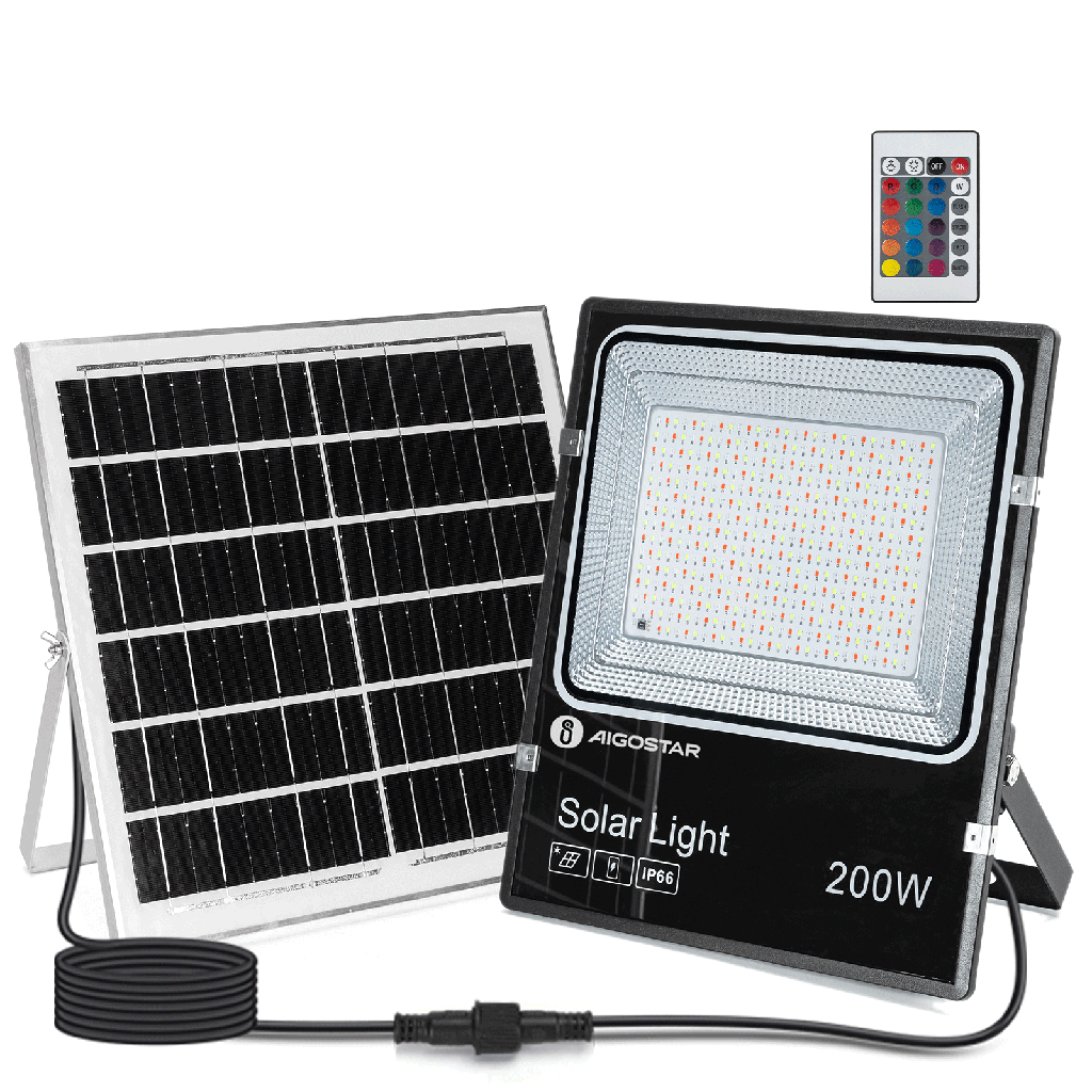 [B1020133H] Aigostar Solar flood light Separated 200W RGB 5M cable 08 series