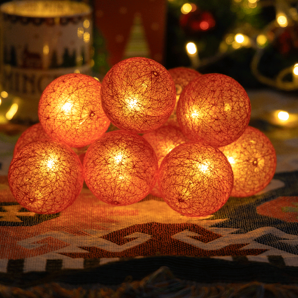3AA Battery String Lights Cotton Ball Light Rose Red Warm White 2m