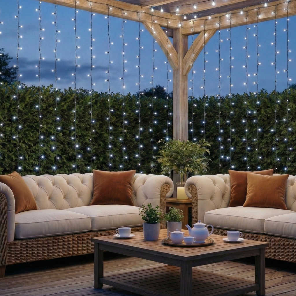 [B10201JF5] Gordijn van platte lichtstroken op zonne-energie Koud wit 3m+1m*1m 10 strips