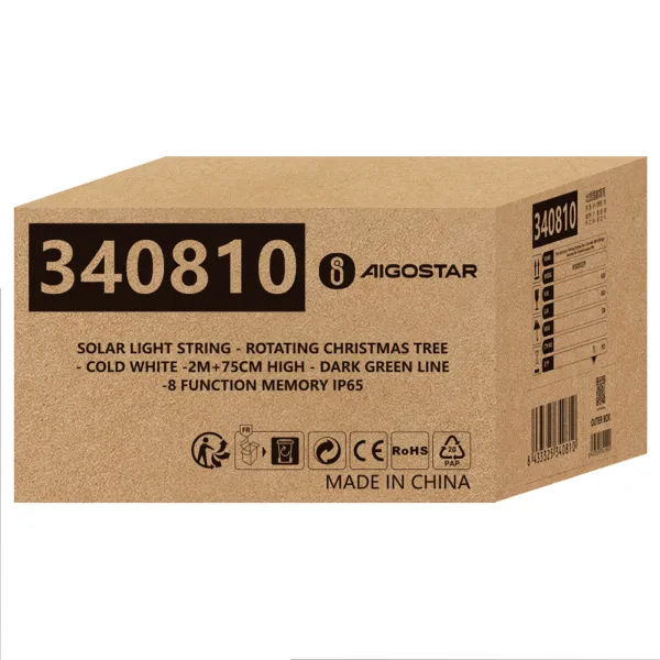 Aigostar Kegelvormige kerstboomdecoratielamp op zonne-energie Koud wit 2m+0.75m IP65 Buiten