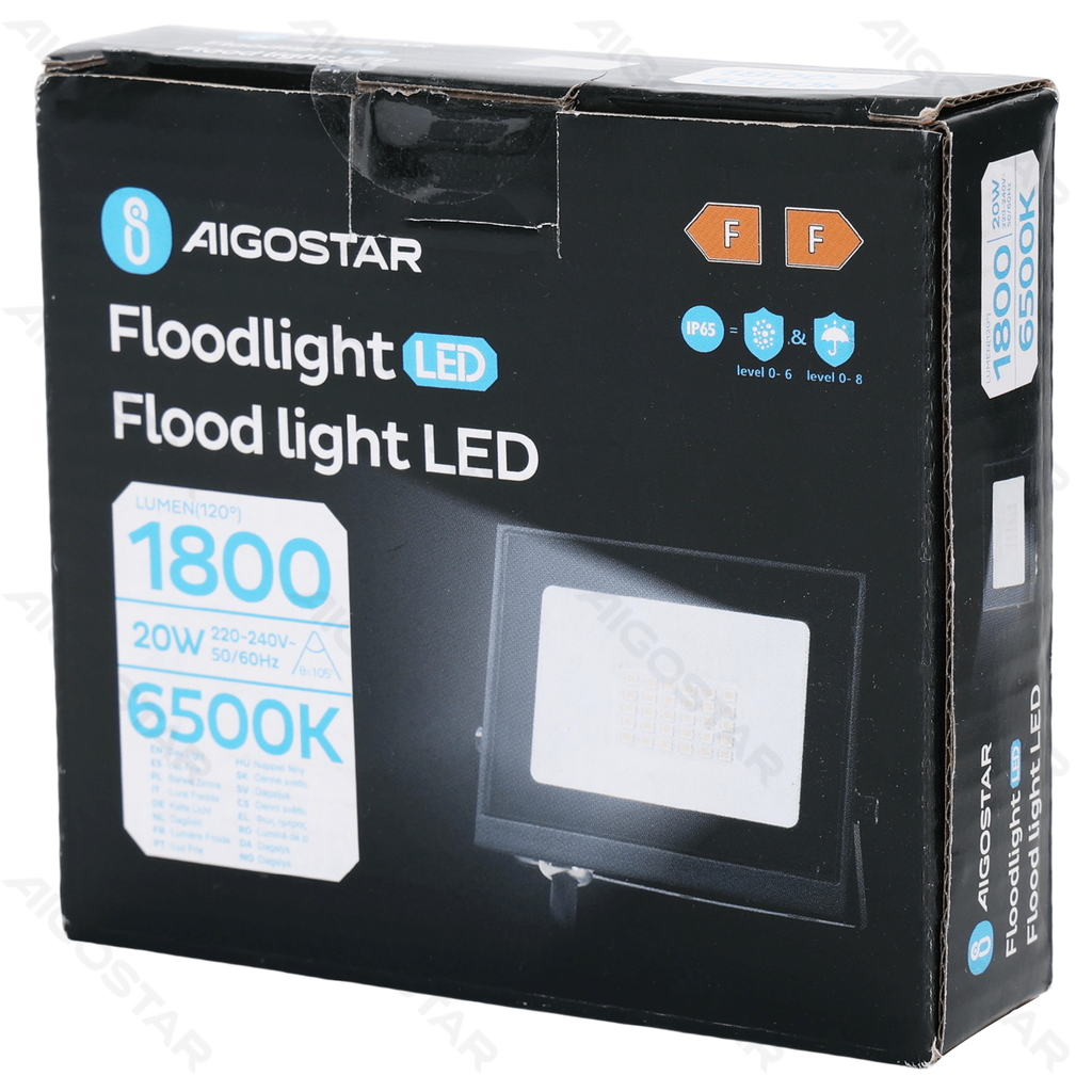 [B10202AAIS] Aigostar LED Flood light Glass shade Black 20W 6500K 22.5cm
