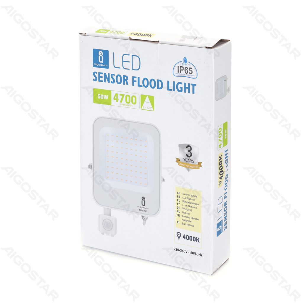 [B10202B6F] Aigostar LED-sensorschijnwerper 50W 4700lm 4000K IP65