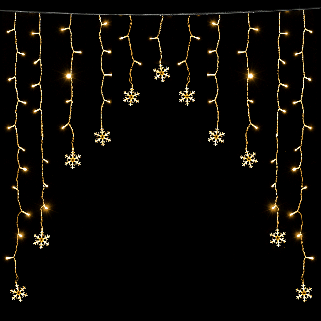 [B10303ABGO] Niederspannungsvorhang Inverted-V Flach Lichterkette Schneeflocke Warmweiß 1.5*1,2 m 11 Streifen IP44, Innenbereich&Außenbereich
