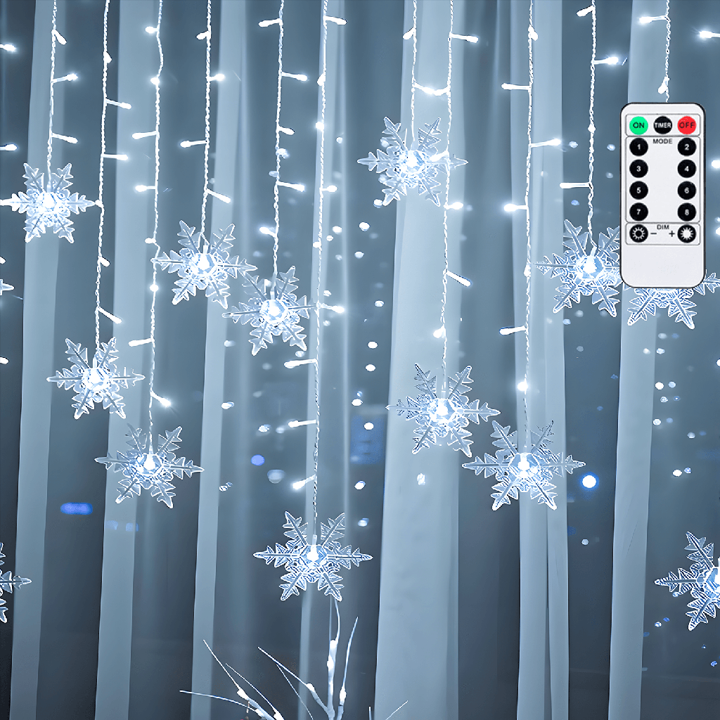 Aigostar Serieel verbindbare laagspanning Ijspegel Wave Sneeuwvlok koel wit 3m*0.7m 12 snoeren IP44 Binnen/Buiten 12 strips