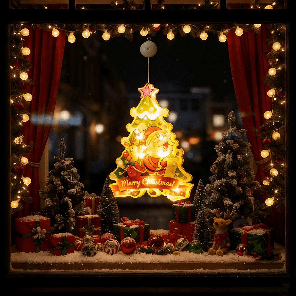 [B10303K62] Suspension à pile avec ventouse sapin de Noël, petit, Blanc chaude ,IP20 Intérieur