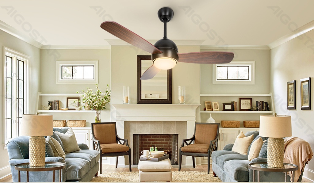 Ceiling Fan with Light, 42 Inches, 3 Blades, 6 Speeds, Black