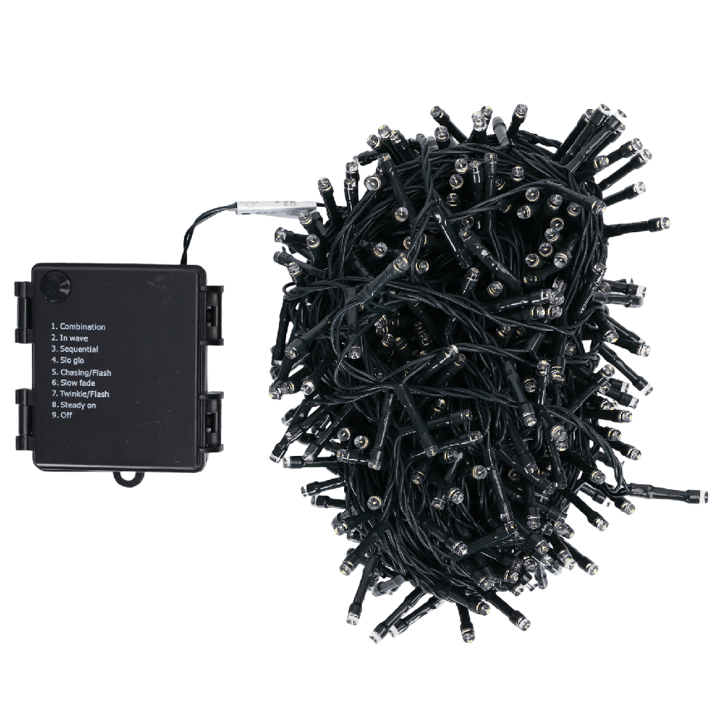 Platte lichtsnoer met 4AA-batterij warm wit 25m IP44 Binnen/Buiten