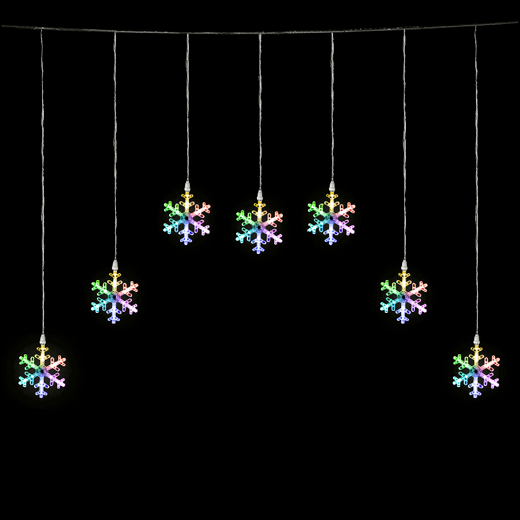 Niedervolt-Lampenstrang,Vorhang Trapez Flat-Top-Leuchte Schneeflocken-Hängeleuchte,RGBY 1.2*1 m, 7 Streifen IP44, Innenbereich&Außenbereich